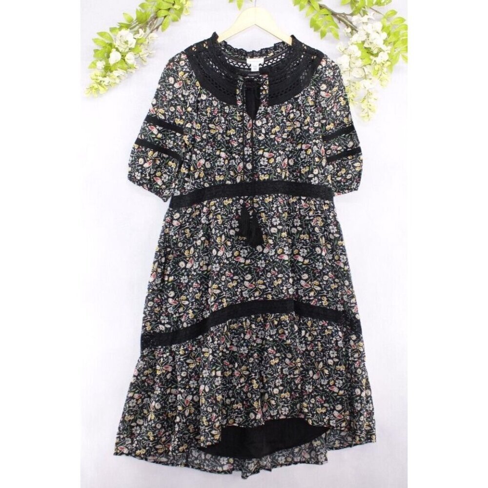 Sundance Women's Isadora Blooms Black Cotton Tiered Dress Size Petite XXS